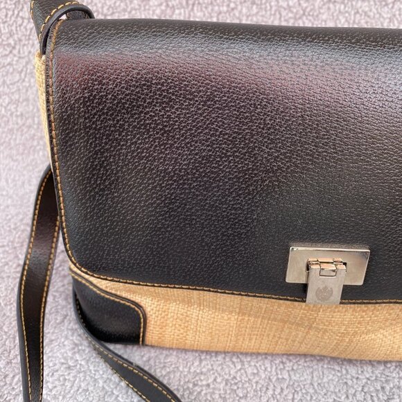 Liz Claiborne Black Tan Woven Wicker Straw Bag Shoulder Purse - Picture 2 of 15